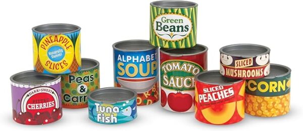 Melissa & Doug Let's Play House! Grocery Cans Play Food Kitchen Accessory ,3+ years- 10 Stackable Cans With Removable Lids